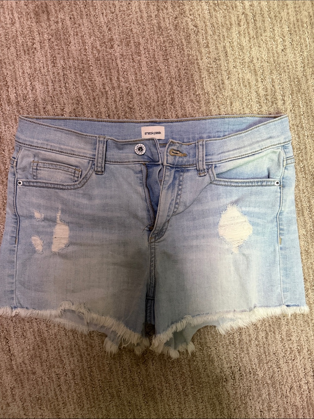 Light Wash Distressed Denim Shorts - Sneak Peek
